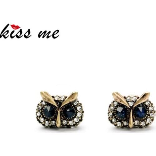 KISS ME 2017 Statement Trendy Jewelry Elegant Antique Gold Color Owl Stud Earrings for Women Factory Wholesale
