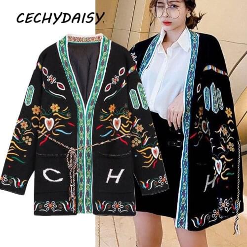 Sweater Cardigan Winter Clothes Women Indie Folk 2020 Fashion Loose Casual Coats With Belt Luxury Brand Outwear Pull Femme Hiver