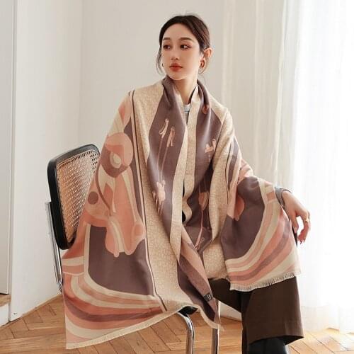 2021 Winter Scarf Women Cashmere Shawls Wraps Horse Print Pashmina Warm Thick Bufanda Foulard Blanket Female Stoles Scarves