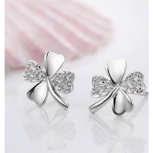 1 Pcs Trendy Lucky Clover Crystal Screw Back Earrings For Women Plant Earrings New Style MS Earrings Jewelry