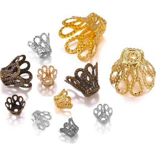 100pcs/lot Gold Silve Vintage Flowers Filigree Beads Caps Charms for Pendant Diy Jewelry Making Finding Supplies Accessories