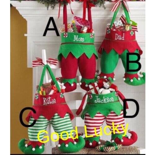 200pcs/lot Christmas elf candy bag monogram Christmas decoration 6 styles X-mas small gift bags elf pants stocking gift sacks