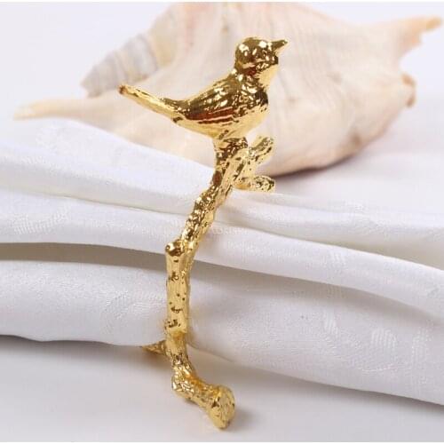 Zinc Alloy Material Home Tabletop Decoration Bird On Branch Gold Silver Plated Napkin Ring