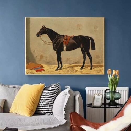 Retro Nordic Horse Abstract Canvas Wall Art Painting Pictures Hanging Picture Art Painting Living Room Home Decor(No Frame)
