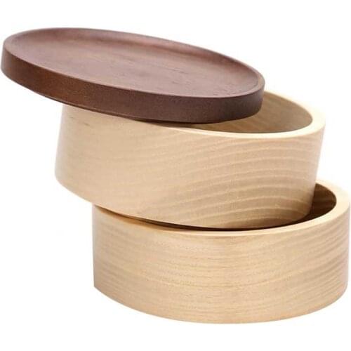 Natural Wooden Two-Layer Handmade Jewelry Storage Box with Lid Earrings Ring Necklace Display Props
