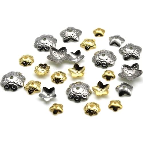 50pcs Stainless Steel Charm Beads End Caps Flower Bead Caps For Jewelry Making Accessories DIY Craft Necklaces Bracelet Findings