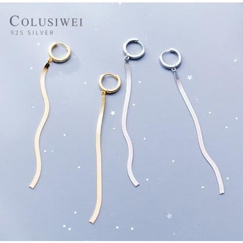 Colusiwei Genuine 925 Sterling Silver Simple Design Tassel Snake Chain Geometric Hoop Earring for Women Fine Jewelry Girl Gift