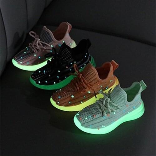 Children Shoes 2021 Autumn New Boys Girls Sports Shoes Luminous Star Breathable Knitting Mesh Kids Sneakers Baby Toddler Shoes