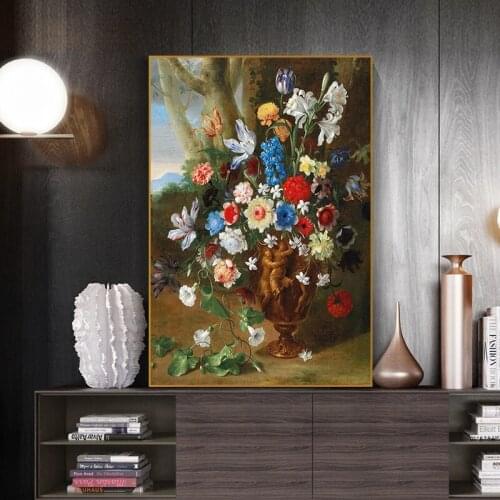 European Vintage Canvas Painting Wall Artist Home Decoration Still Life with Flowers In Vases Nordic Posters and Prints Pictures