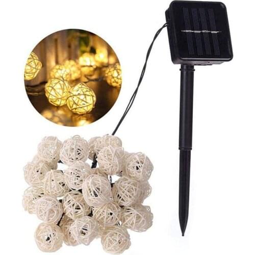 Solar Powered 20/30/50 LED Rattan Ball String Lights Outdoor Christmas Holiday Patio Garland Wedding Party Decoration Lights