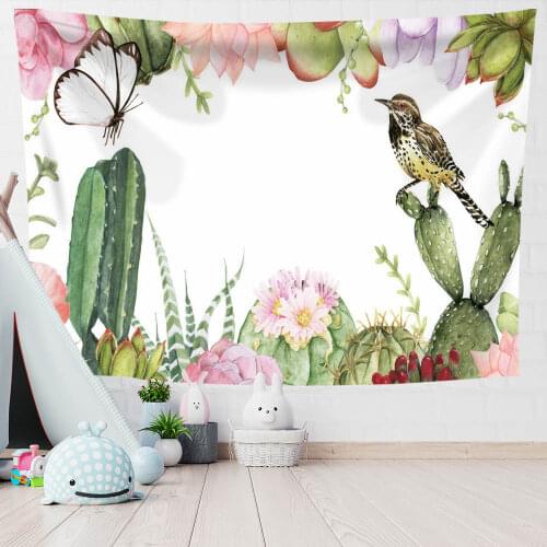 Aesthetic Tapestry Wall Hanging Cartoon Cactus Printed Thin Wall Tapestry Home Bedroom Decoration 0.75*1/1.3*1.5/1.5*2m 1pc