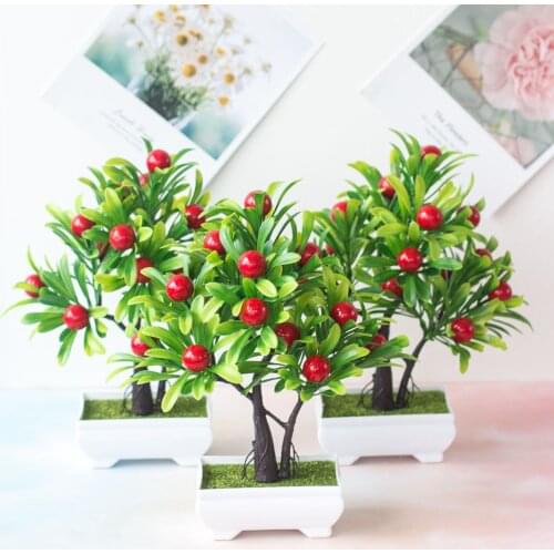24x25cm Artificial Red Fruit Tree Potted Bonsai Home Office Living Room Decoration Fake Plants Bonsai Party Festive Supplies