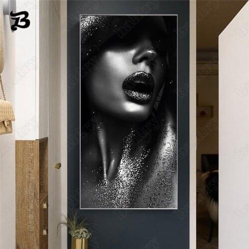 Canvas painting wall art black and white Nordic Modern Fashion Sexy Women Canvas Posters and Print Wall Pictures For Living Room