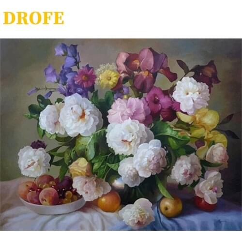 DROFE DIY Frame Painting By Numbers Flowers color painting acrylic pigment unique home decoration hand painted gift 40x50cm
