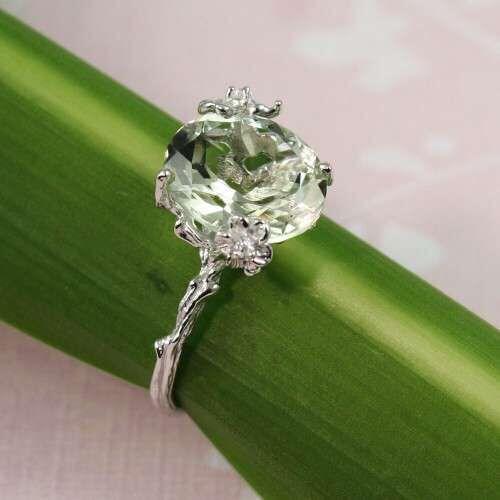 Romantic Green Zircon Created Branch Shape Birthstone Rings Solid 925 Sterling Silver Rings for Women Anniversary Gifts Jewelry