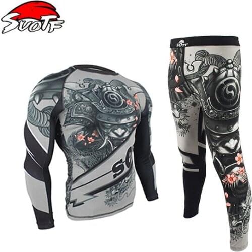 Boxing Compression Jersey+Pants Rashguard KickBoxing Cycling MMA Tight Long T-Shirts Trousers Muay Thai Fightwear