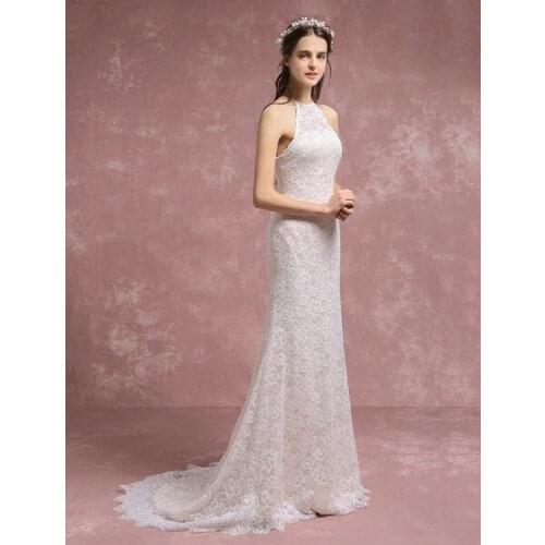 Summer Wedding Dresses 2020 Lace Boho Mermaid Bridal Gown Halter Bridal Dress With Court Train