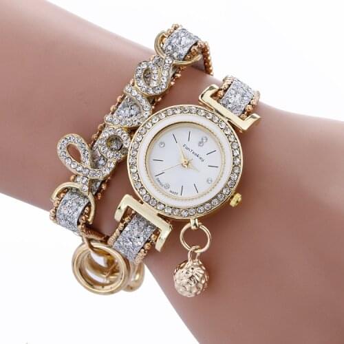 Fashion Casual Women Watches Bracelet Watch Women Leather Rhinestone Analog Quartz Wrist Watch