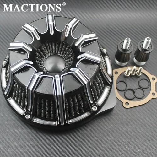 Motorcycle Black Cut Air Filter Air Cleaner Intake CNC Aluminum For Harley Sportster XL Touring Street Road Glide Dyna Softail