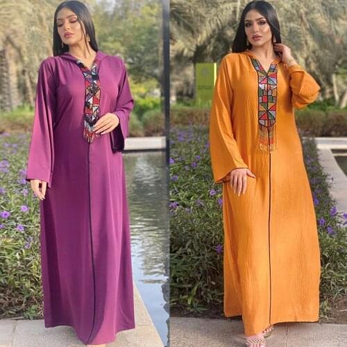Muslim Women Abaya Colorful Beads Hooded Long Dress Arabic Caftan Maxi Robe Gown Ramadan Islamic Turkish Middle East Moroccanm