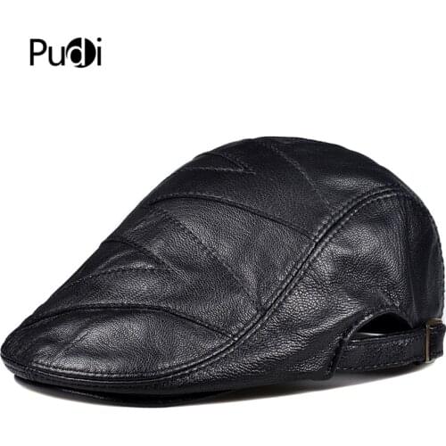 Pudi Man Real Leather Breret Cap Hat 2019 New Boy Fishing Golf Caps Hats HL921