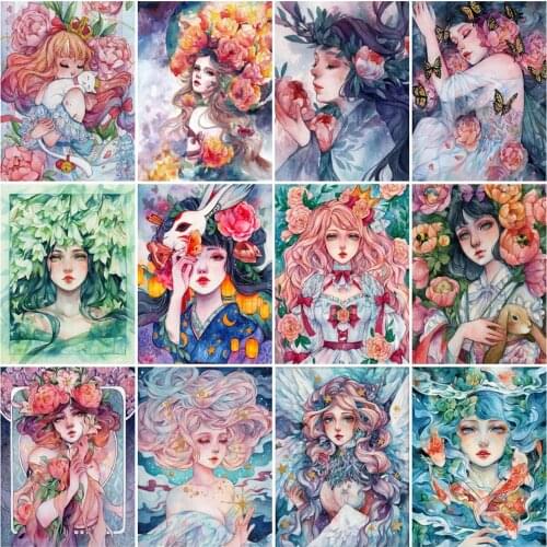 HUACAN DIY Frame Oil Painting By Numbers Girl Figure Acrylic On Canvas Wall Art Picture By Numbers Flower For Living Room