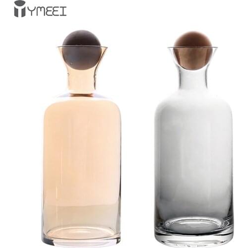 YMEEI Creative Glass Cold Water Kettle Cup Set Drinkware Pot Juice Household Glass Pitcher Cup With Wooden Ball Lid Water Cup