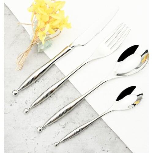 304 Stainless Steel Cutlery Set Knife Fork Coffee Spoon Dinnerware Set Western Shiny Tableware Kitchen Silverware Drop Shipping