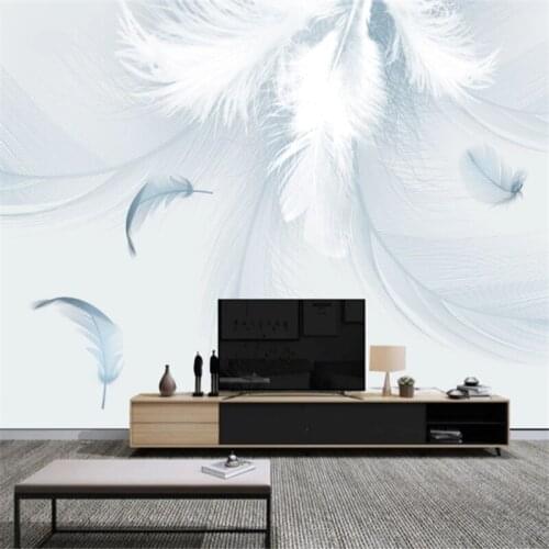 Custom Mural Wallpaper Modern Minimalist White Feather Background Wall Painting