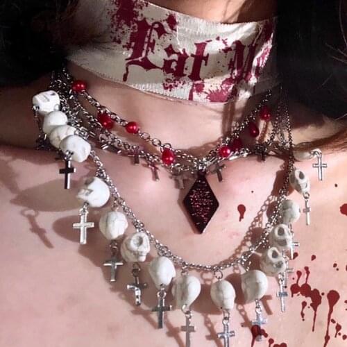 Harajuku Gothic Punk Cross Skull Chain Necklace Streetwear Fashion Accessories