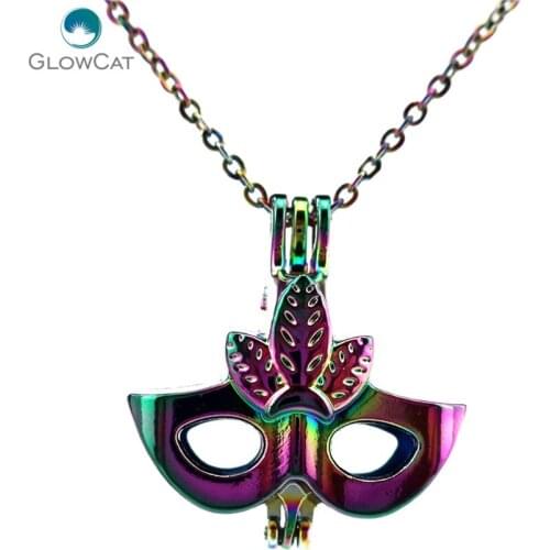 C604 COLORS 31mm Dress Party Mask Alloy Beads Cage Steel Necklace 18" Aroma Essential Oil Diffuser Locket Necklace