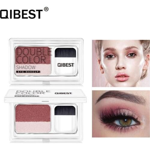 Qibest dual gradient color eyeshadow palette with mini brush long lasting waterproof shimmer eyeshadow stamp powder QB020