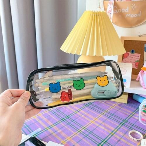 Simple Transparent PVC Pencil Case with DIY Stickers Lage Capacity Pencil Big Pouch For Kids Gift Office School Supplies
