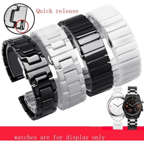 Smart watch accessories for Pearl ceramic strap 20mm 22mm black white bracelet with butterfly buckle for Tic watch PRO E2 S2