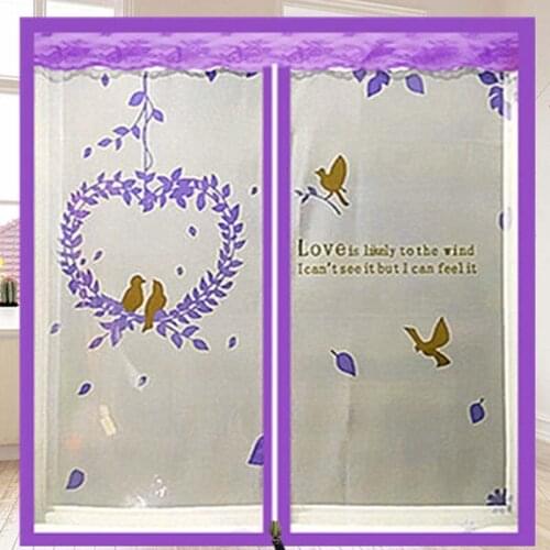 Romantic Purple Love Birds Tree Leaves Bedroom Door Window Mesh Screen Zipper Opening Yarn Fly Anti-Mosquito Net Curtain