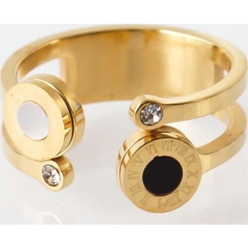 Luxury Brand Hollow Black White Shell Ring Open Gold Rings For Men Women Wedding Party Ring Jewelry Gift Vintage