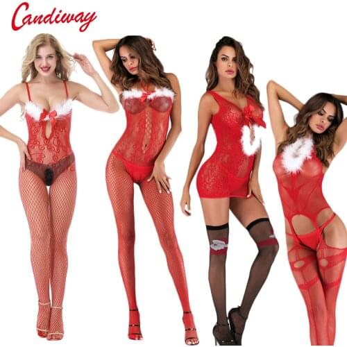 Christmas BodyStocking Corset Fishnet Lingerie Sexy Underwear Tights Passion Erotic Crotch less Bodysuit Pantyhose Games