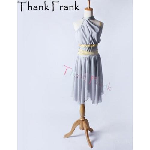 Grey Chiffon Long Ballet Dress Girls Halter Sleeveless Lyrical Dance Costumes Women Elegant Contemporary Dance Leotard Dresses