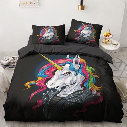 Bedding Sets 3D Black Duvet Quilt Cover Set Comforter Bed Linen Pillowcase King Queen Full Double Animal Horse Home Texitle