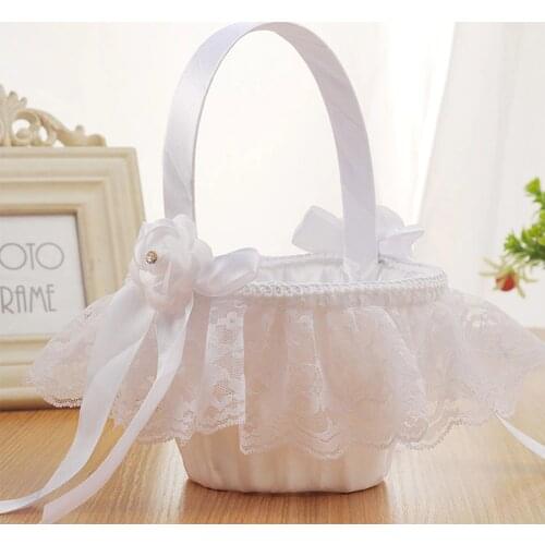 Wedding Lace Ribbon Bowknot Flower Basket Ceremony Party Sweet Girls Bridesmaid Collection Fruit Candies Container