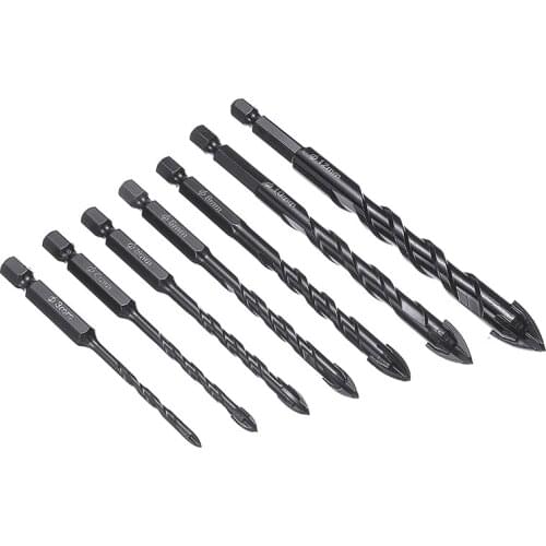 7pcs Blakc Carbide 3-12mm Drill Bits Ceramic Brick Wall Glass Punching Hole Drilling Drill Bit U-groove Twist Drill For Masonry