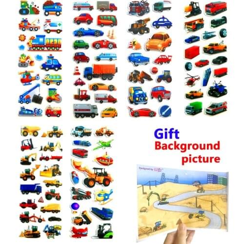 Heavy Industrial Engineering Vehicles Forklifts Excavators Bulldozers Truck Car Scrapbooking Bubble Stickers 6 Sheets Kid Toy