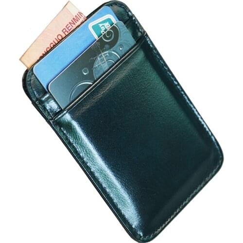 100% Cow Leather Vertical Slim Card Holder 5 pockets Glossy credit Round Corner Vintage Genuine Leather card case