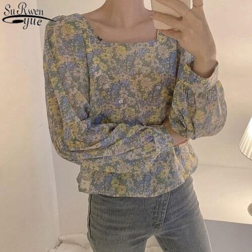 Blusas Vintage Loose Elegant Tops Blouse Korean 2021 Summer Streetwear Women Shirts Chic Florals Office Lady Clothes 10144