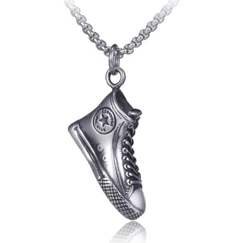 Vintage Men Hip Hop Jewelry 2020 Punk Stainless Steel Shoes Pendant Necklace Male Bijoux Long Box Chain DropShipping