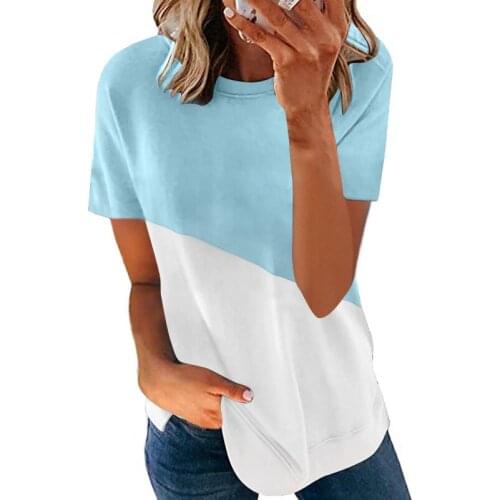 Womens T-shirt Stitching Color T-shirt Large Size, Solid Color, Aesthetic Clothing, Top Fashion Womens Summer Clothing