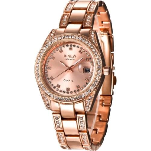 Watch Women XINEW brand luxury Fashion Casual quartz Steel watch Lady Relogio feminino Marca wristwatches Girl Date Dress clock