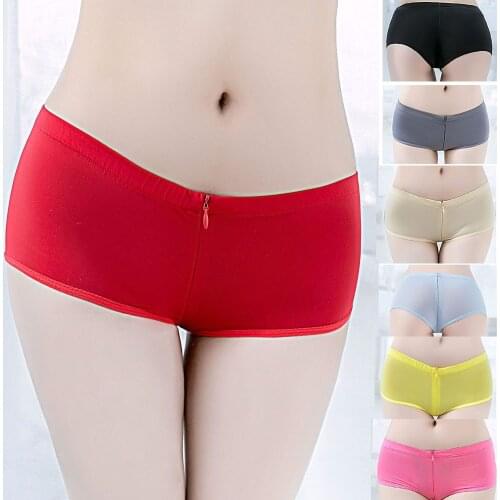 Candy Color Sexy Women High Elastic Zipper Opened Cross Crotch Mini Briefs Low Waist Exotic Lingerie Ladies Boxer Shorts Panties