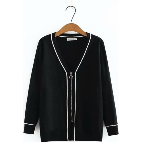 Oversize sweater woman autumn zipper loose cardigans for women 2021 black dark blue Womens long sleeve top