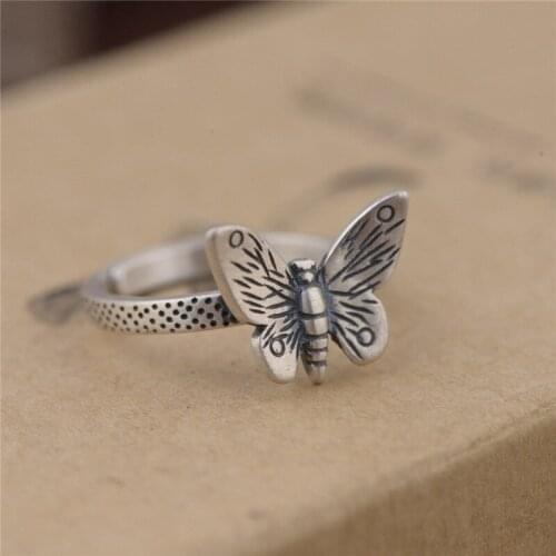 BESTLYBUY Vintage Butterfly Ring Authentic 925 Sterling Silver Lovely Animal Rings for Women Lover Party Gifts Jewelry